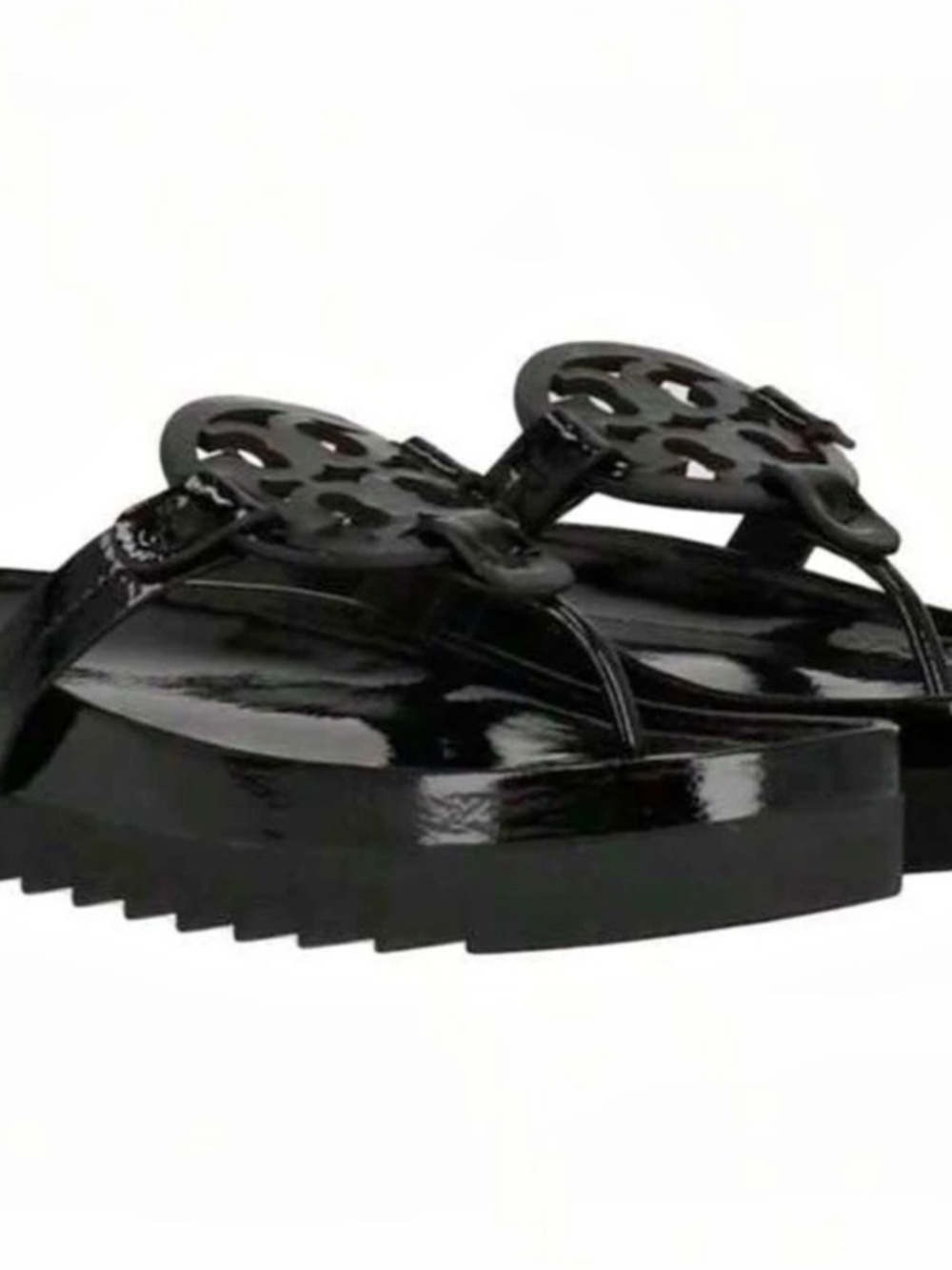 Tory Burch Miller Cloud Lug Soft Patent Leather Platform Sandals Black